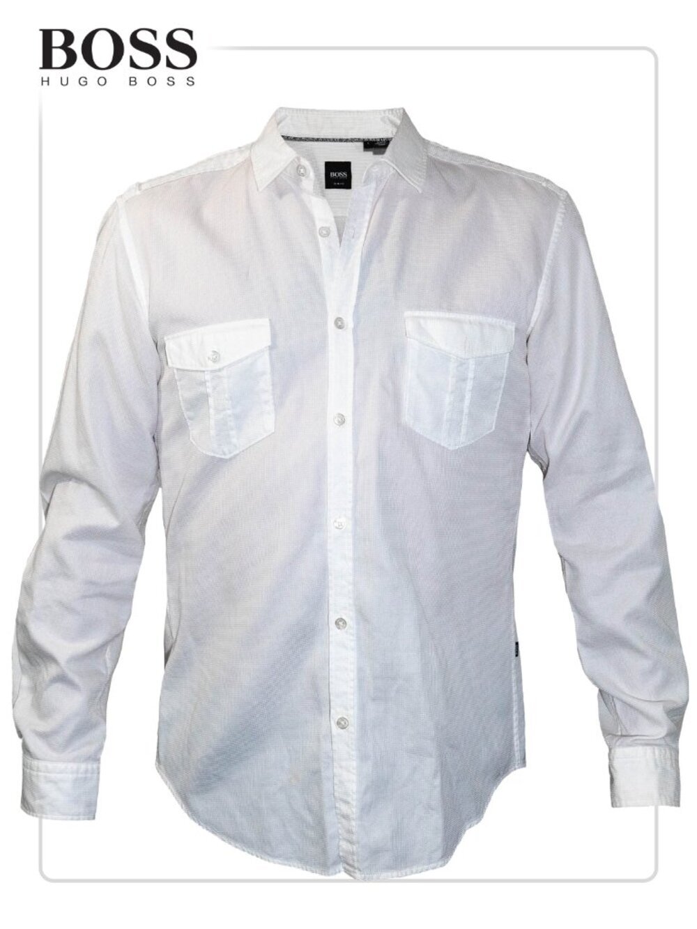 Hugo Boss Men's White Button Down Waffle Fabric with Epaulettes (size Large)
